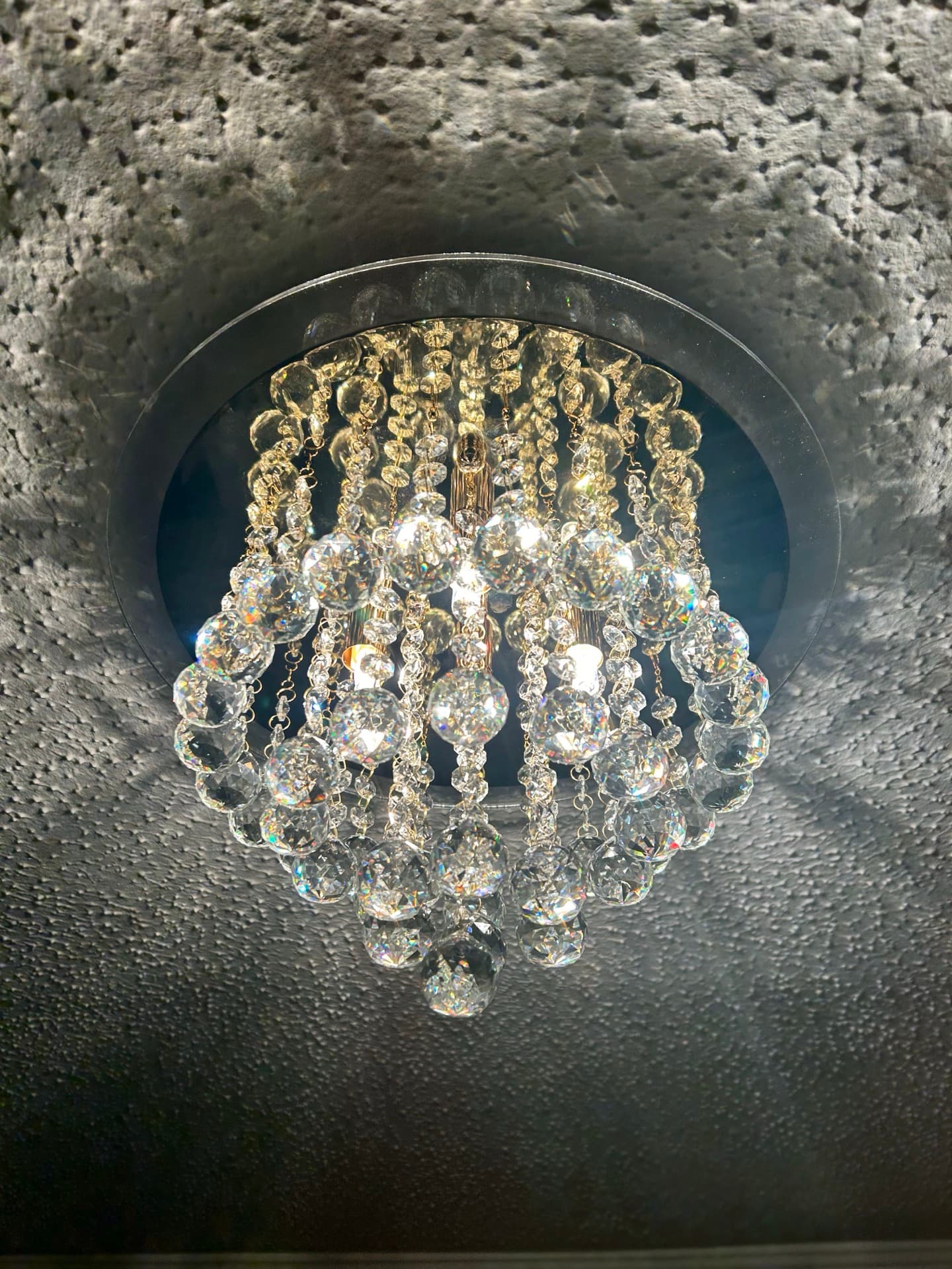 Crystal ceiling light fitting installed