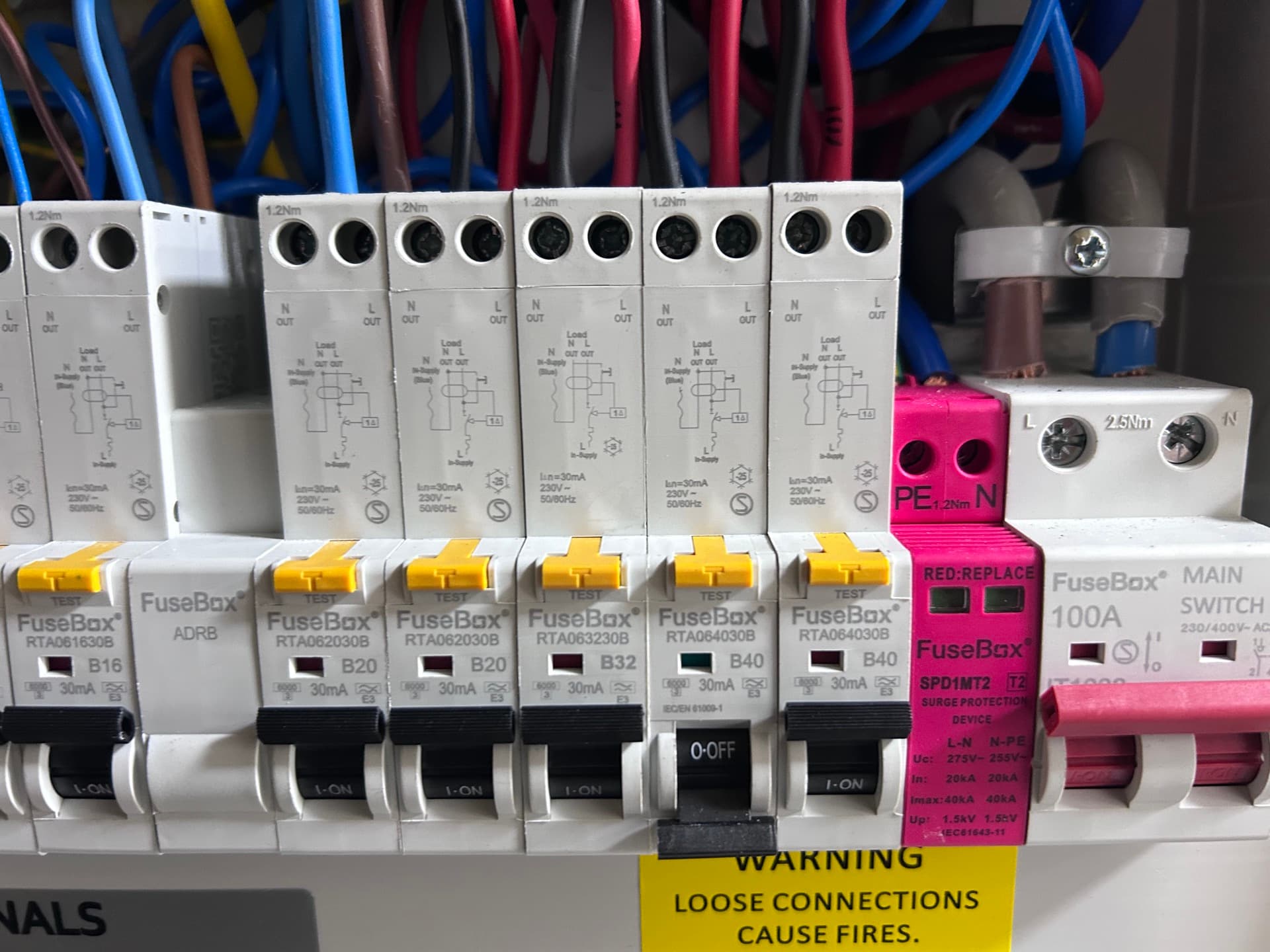 Consumer unit wiring with surge protection device fitted