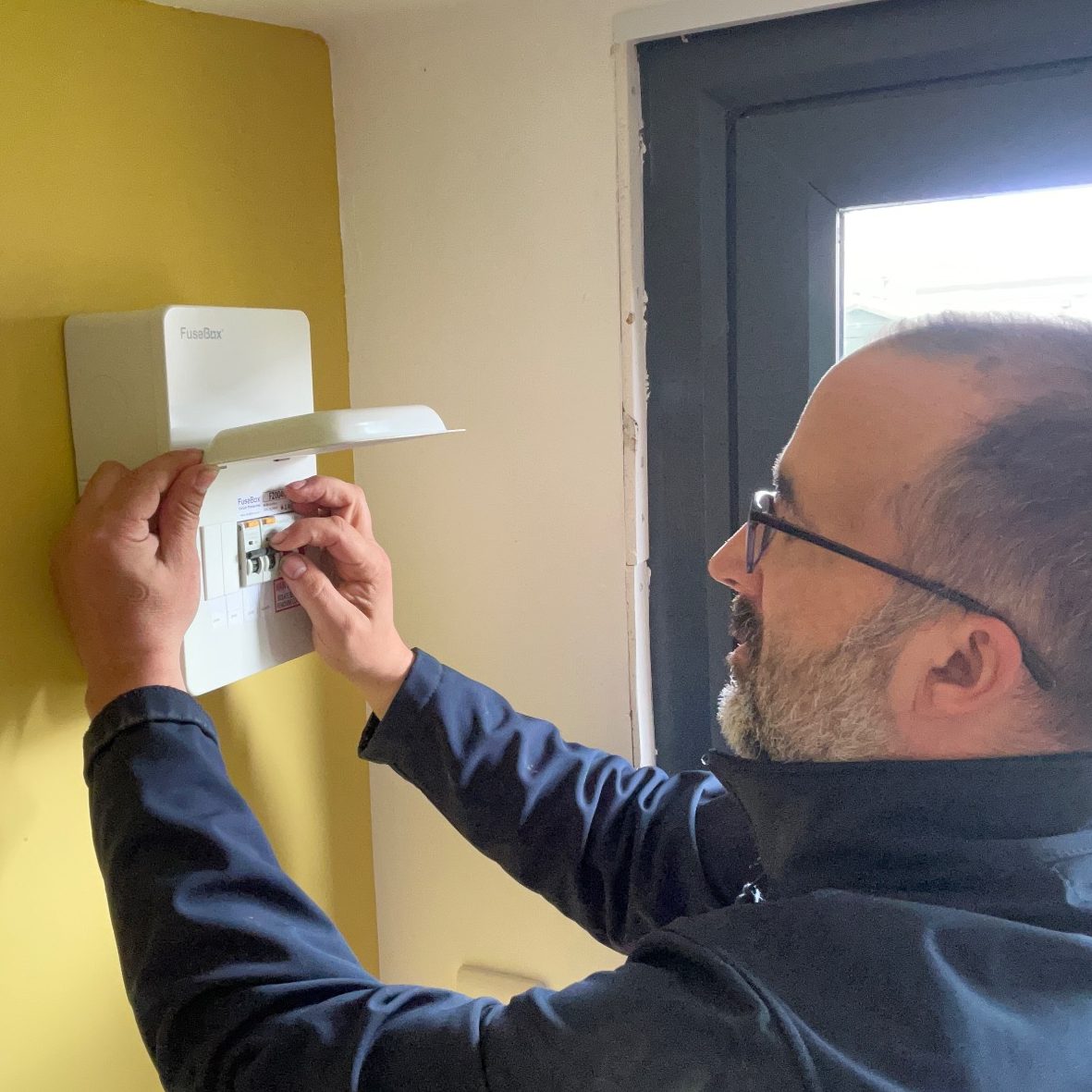 "Modern metal consumer unit upgrade by Smart Choice Sparks, Tadley - fully compliant with UK BS 7671 safety standards."